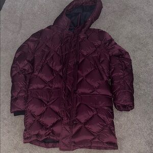 Burgundy Quilted Hooded Jacket
